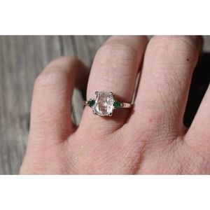 Raw Diamond Emerald Engagement Ring Rough Uncut Anniversary Silver Rusti…